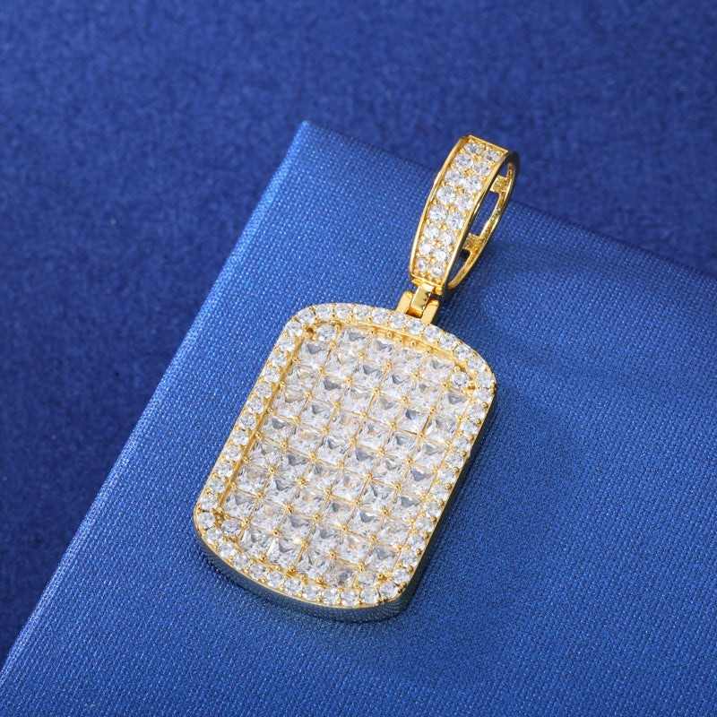 The Grid | Full Iced Blinged Out Princess Cut Solid Silver Moissanite Diamond Dog Tag Pendant