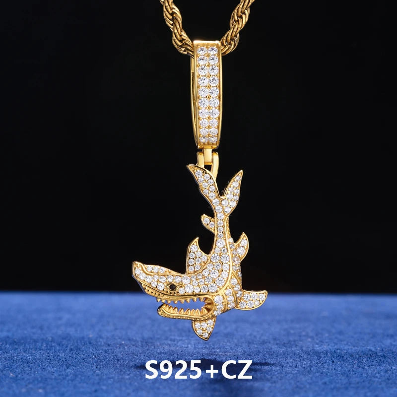 Shark Out Of Water | 925 Solid Silver Moissanite Diamond Shark Attack Hip Hop Pendant