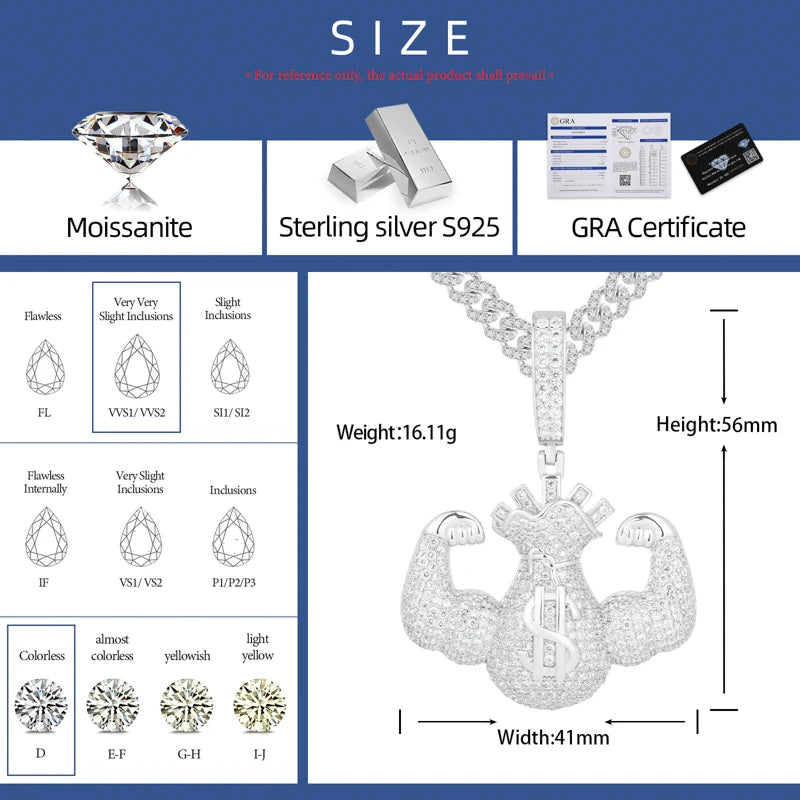 Money Strong | Moissanite Diamond Solid Silver Iced Blinged Out Pendant