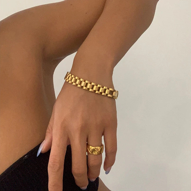 18k Gold Over Stainless Steel Clasp Wristband Wrap Bracelet