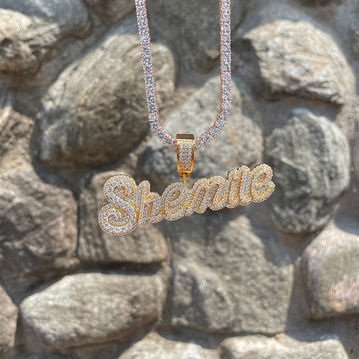 Cluster Drip | Iced Two Layer VVS Diamond CZ Blinged Out Nameplate Pendant