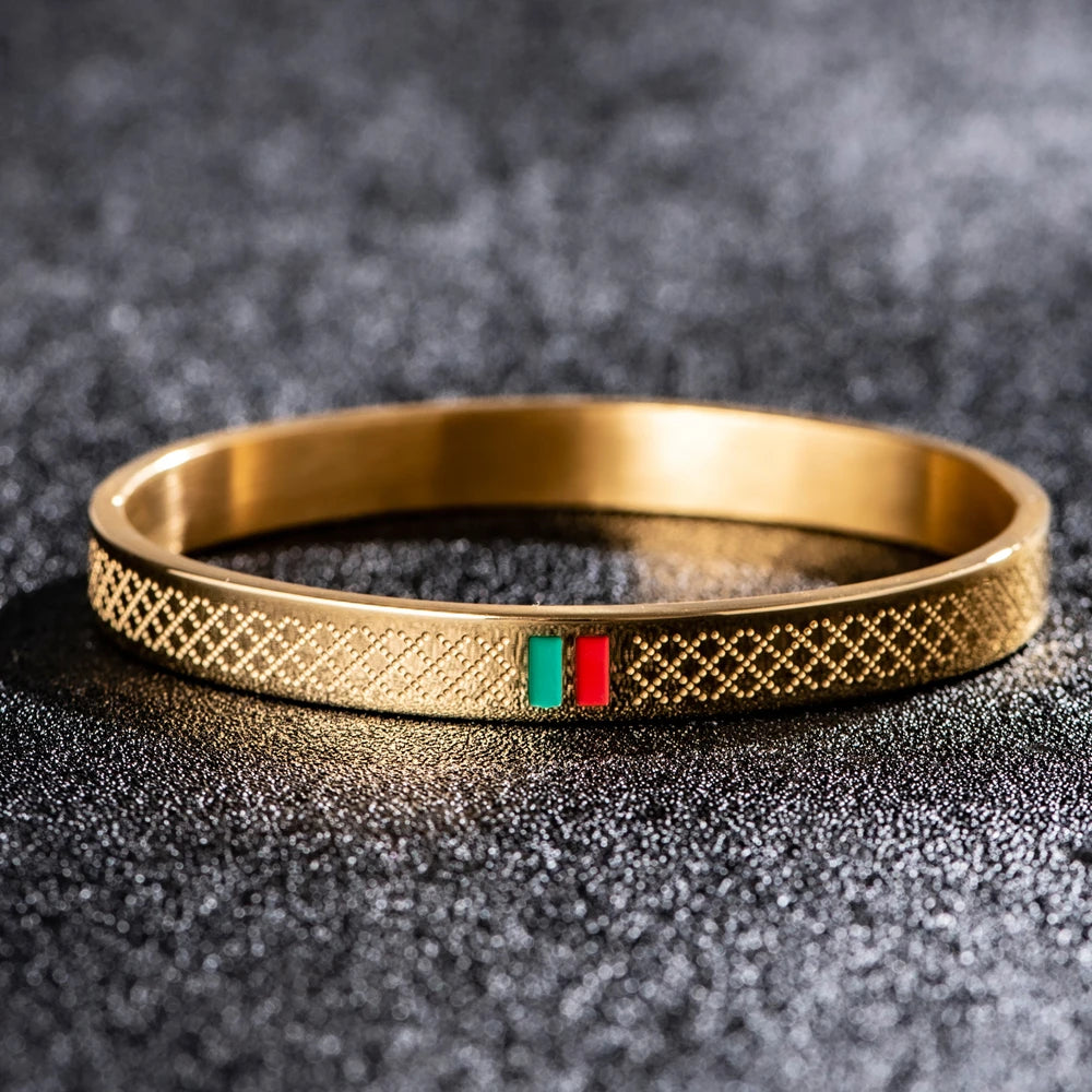 Luxury 18k Gold Black Over No Fade Stainless Steel Red/Green Swagged Out Bracelets