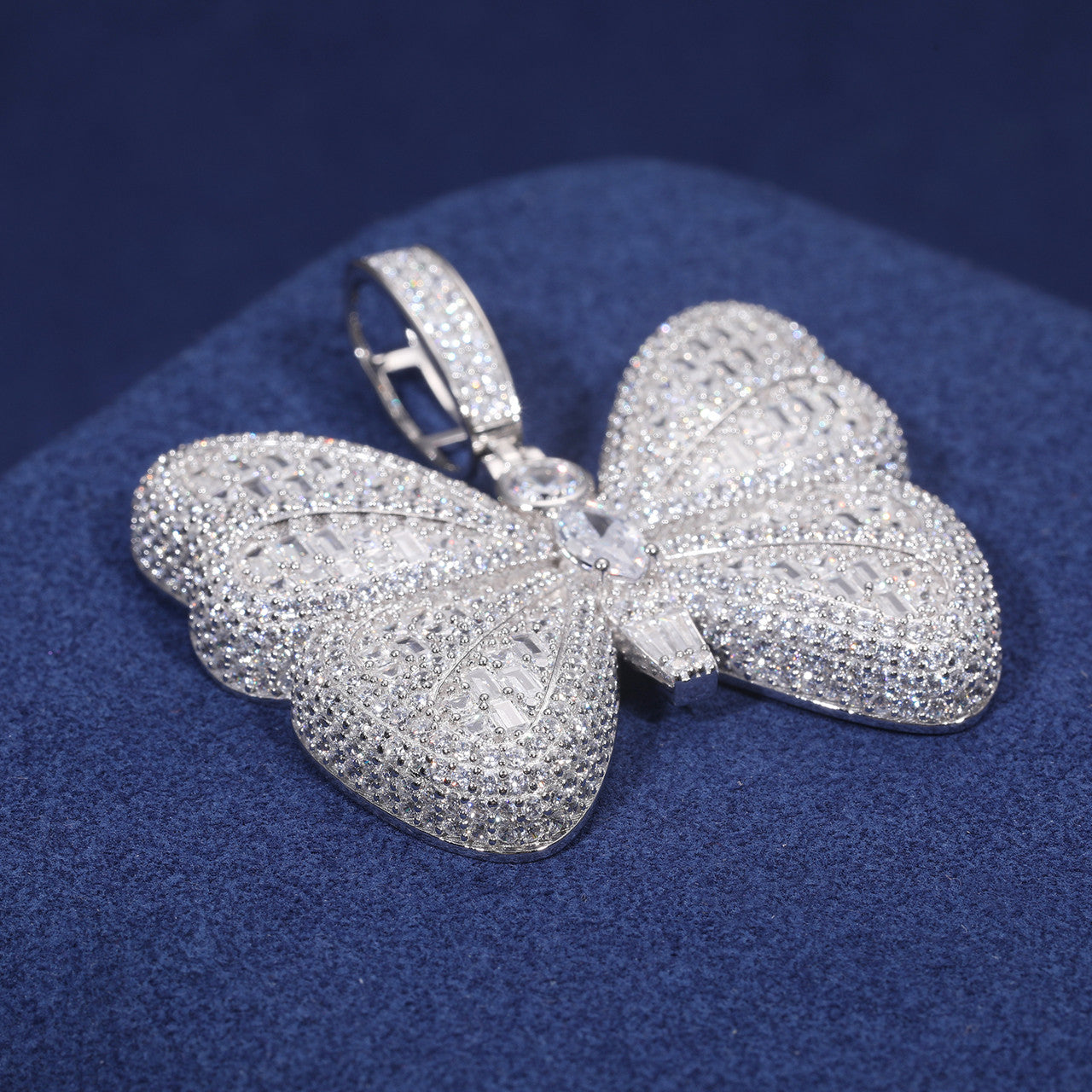 Iced Blinged Out Moissanite Diamond Sterling Silver Butterfly Hip Hop Pendant Necklaces