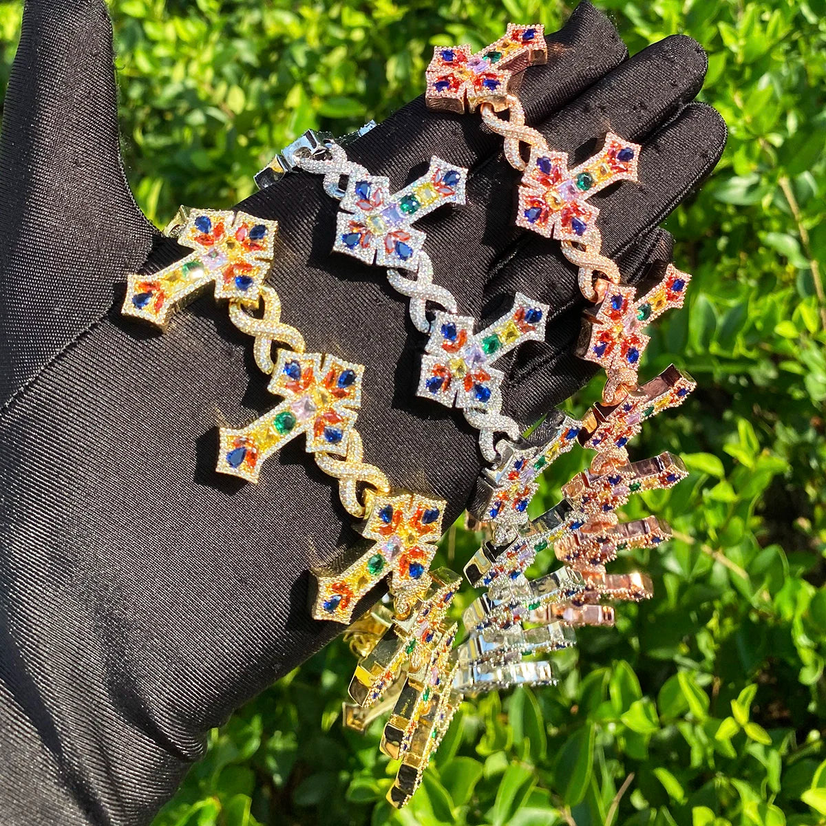 The Gemstone | VVS Diamond CZ Iced Blinged Out Arrow Cross Gemstone Chain Necklace