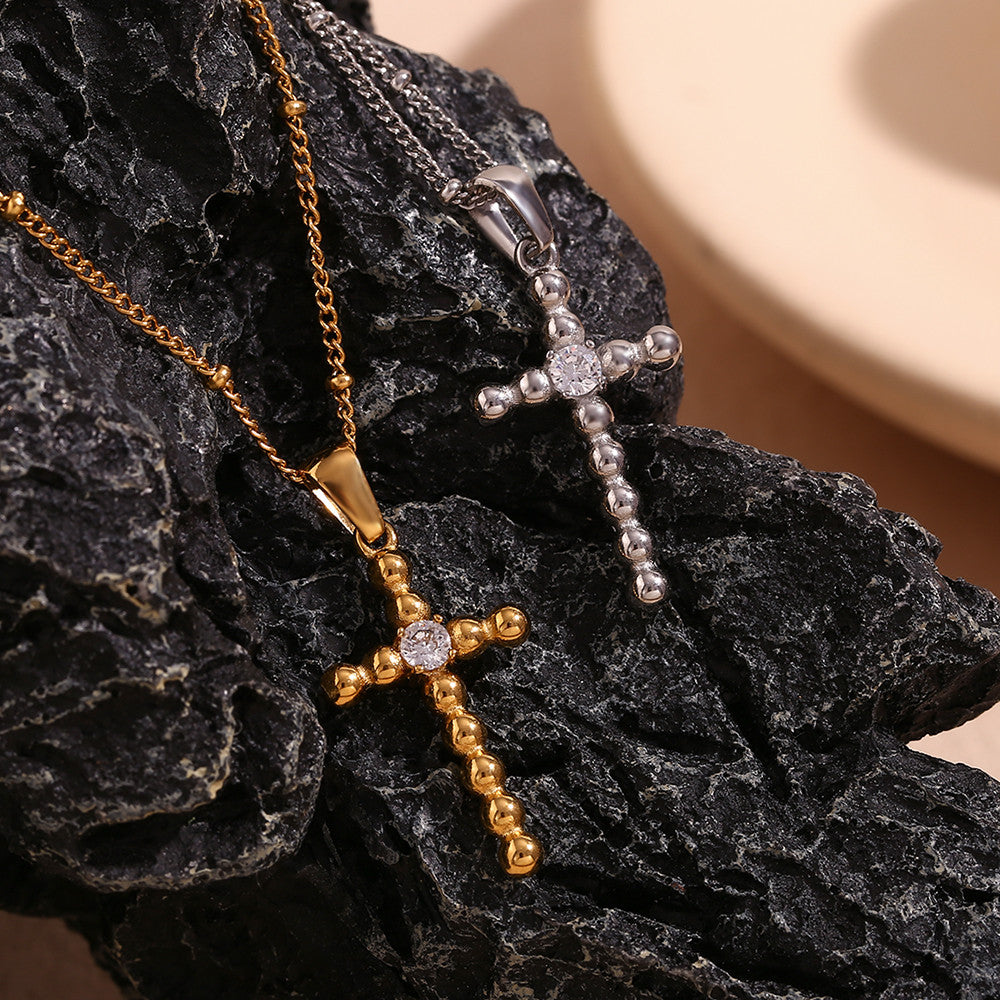 Ladies 18k Gold Silver Waterproof Tarnish Free Centerstone CZ Cross Pendant Necklace