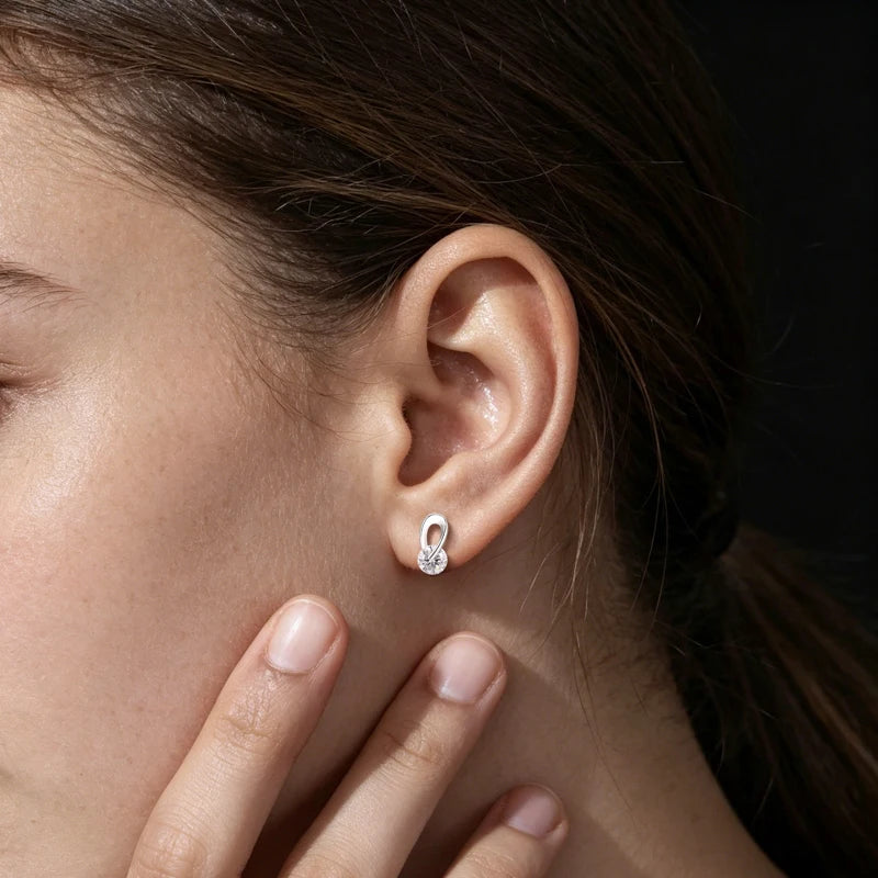 The Halo | 925 Solid Sterling Silver Round Loop Huggie VVS Moissanite Stud Earrings