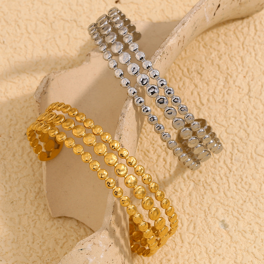 Ladies Classic Style Three Layers Round Cuff 18K Gold Adjustable Waterproof 316L SS Bracelet