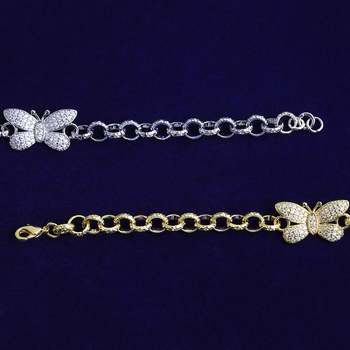 The Enchanted | VVS Diamond CZ Butterfly Iced Rolo Link Belcher Chain Bracelets
