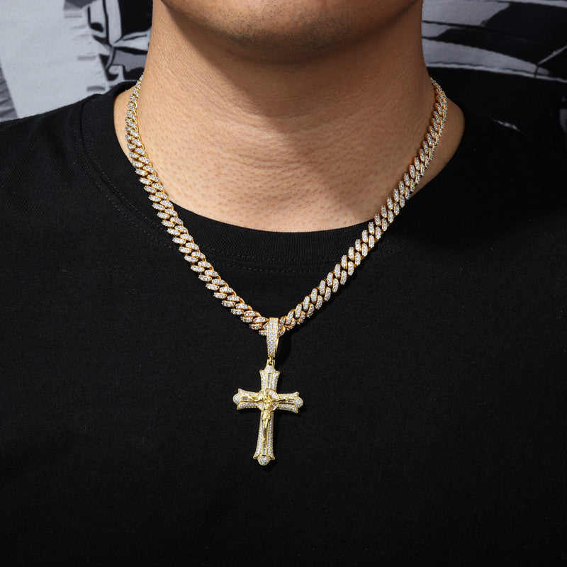 18k Gold Solid 925 Sterling Silver Jesus Crucifix D VVS Moissanite Diamond Cross Pendant