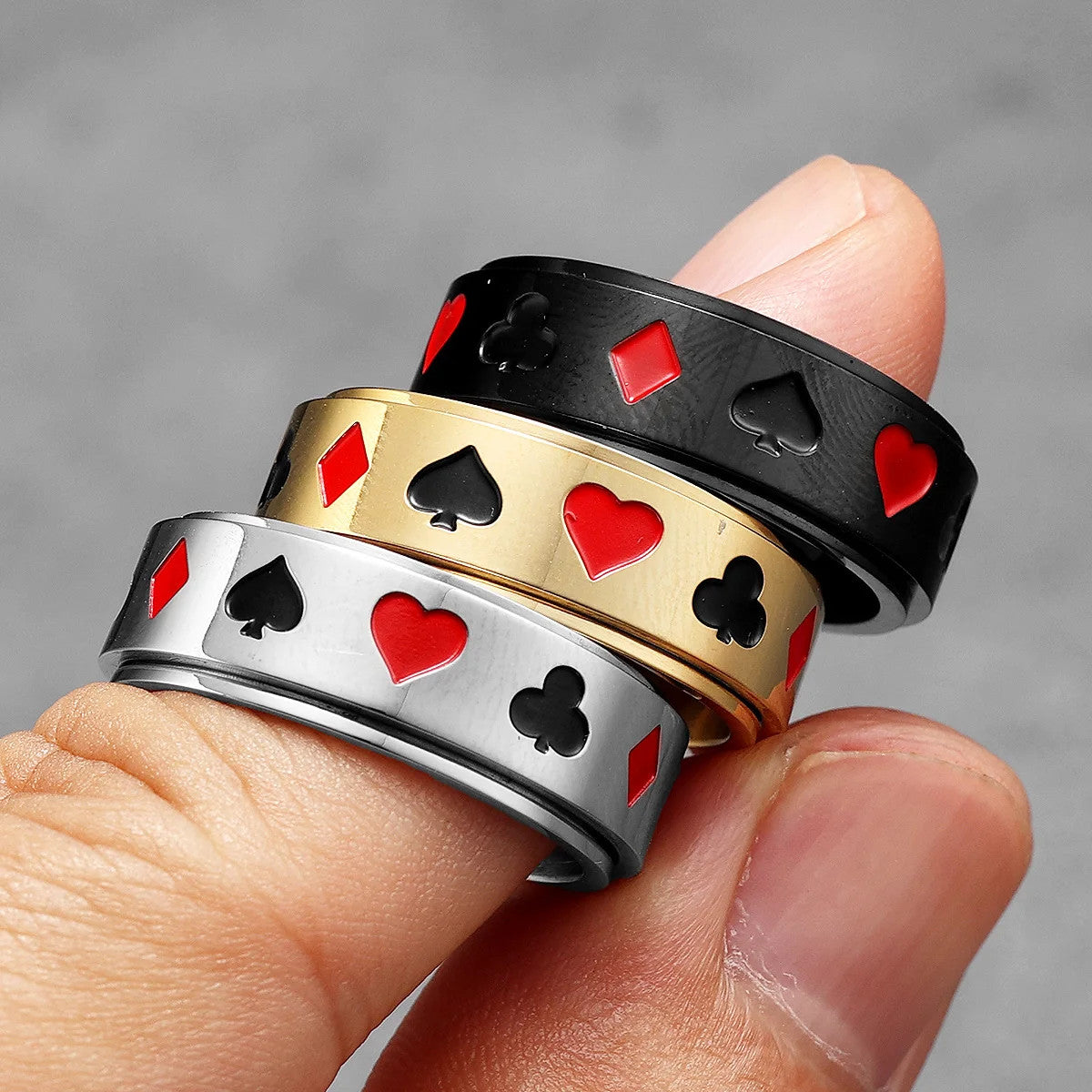 Lucky Poker Fidget | 316L No Fade Stainless Steel Spinner Luxury Spinner Ring