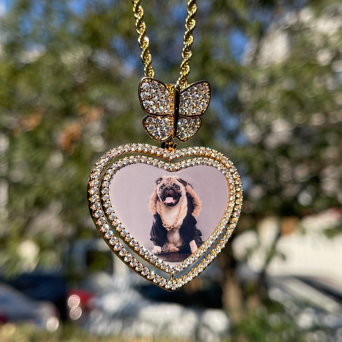 The Heart Flutter | Custom Made Butterfly Rotating Photo Picture Pendant Chain Necklace