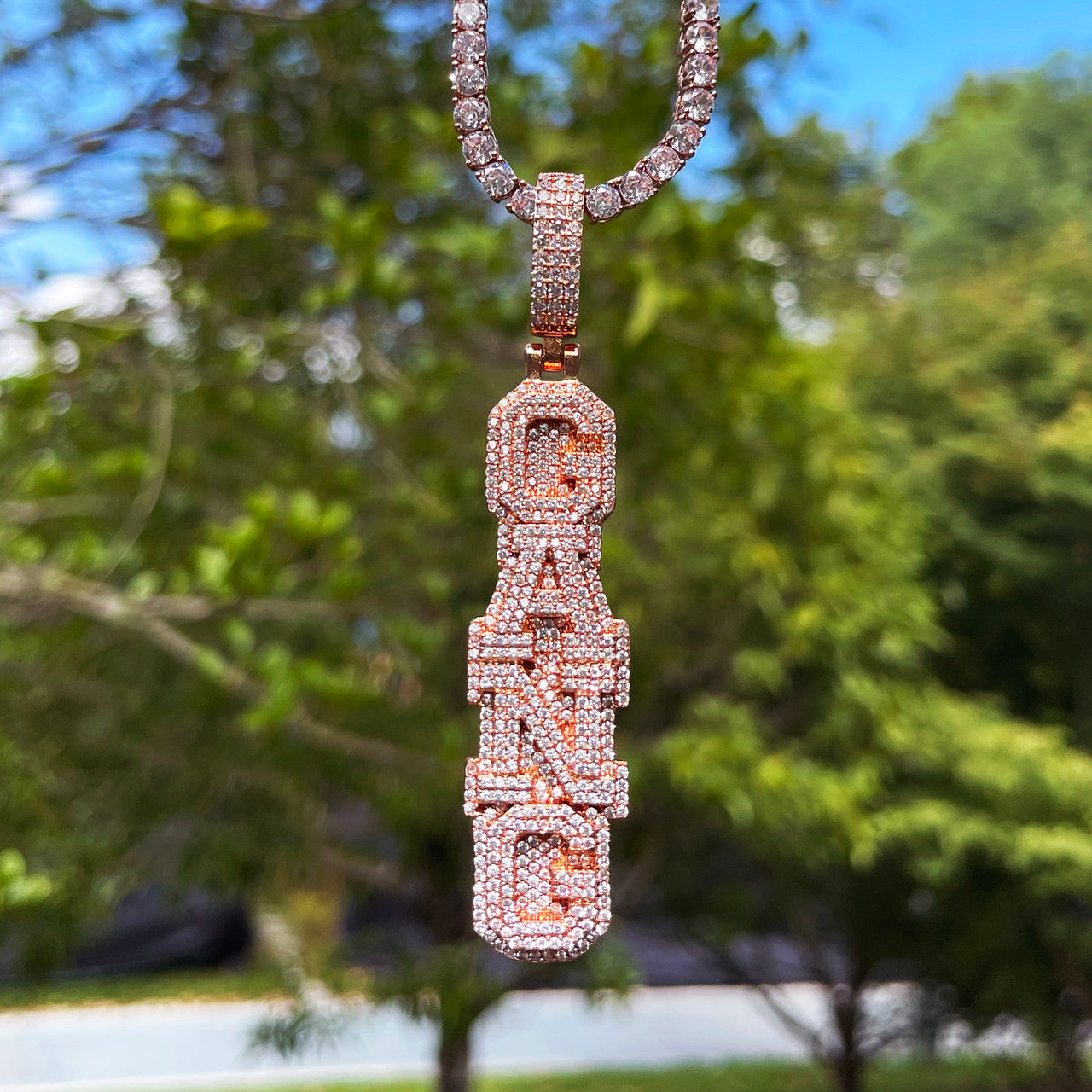 StackedIce | Vertical Cluster Stone Prong Set Custom Nameplate Hip Hop Pendant