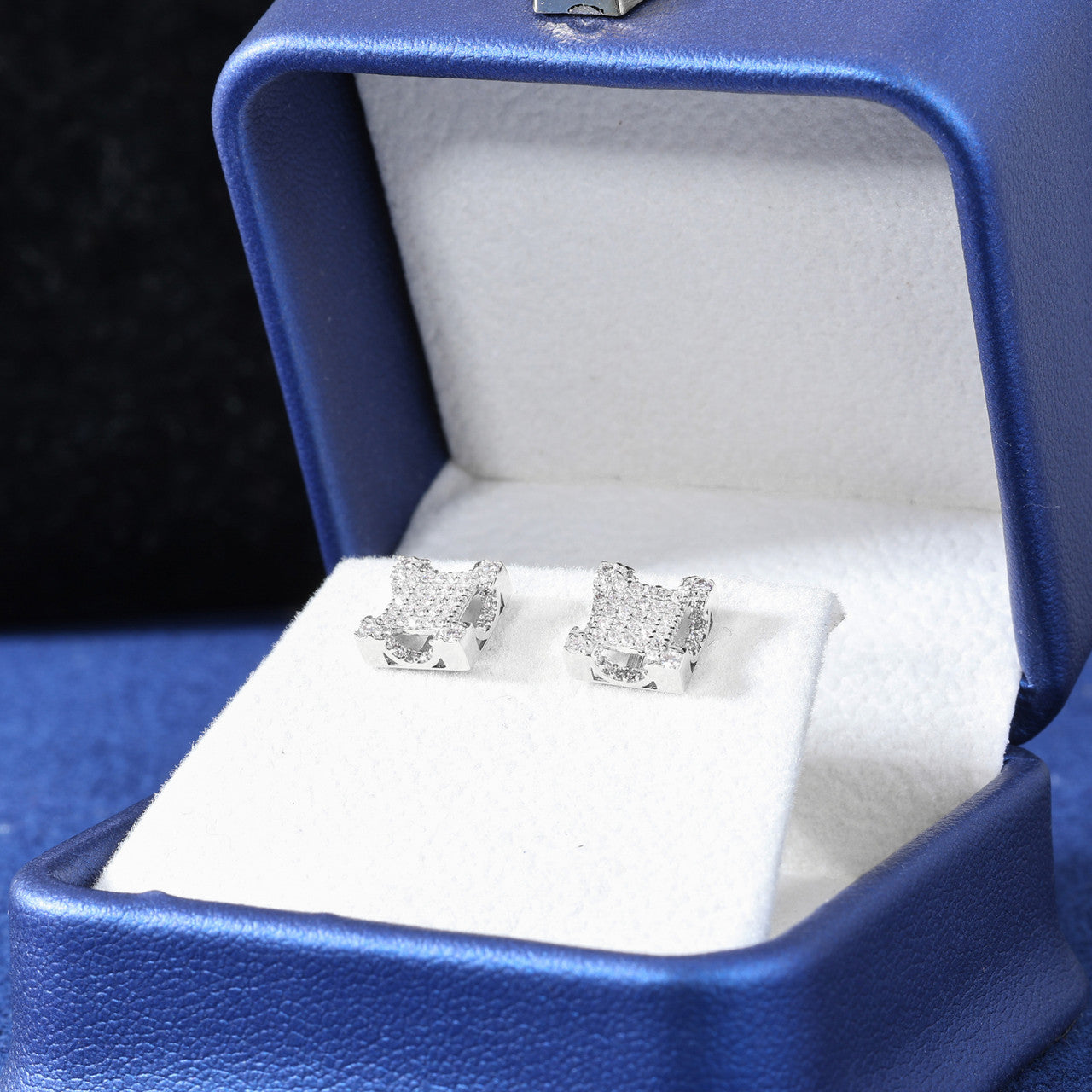 Iced Blinged Out Square 10K Gold Moissanite Diamond Stud Hip Hop Earrings