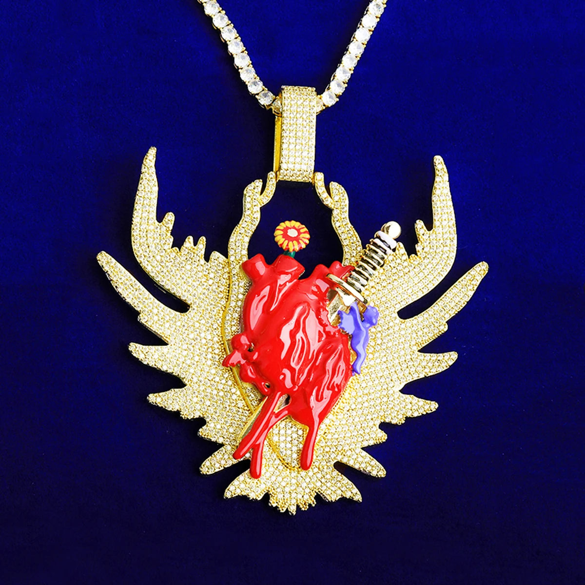 Blood Heart | Sword Through Bleeding Heart VVS Diamond CZ Hip Hop Pendant