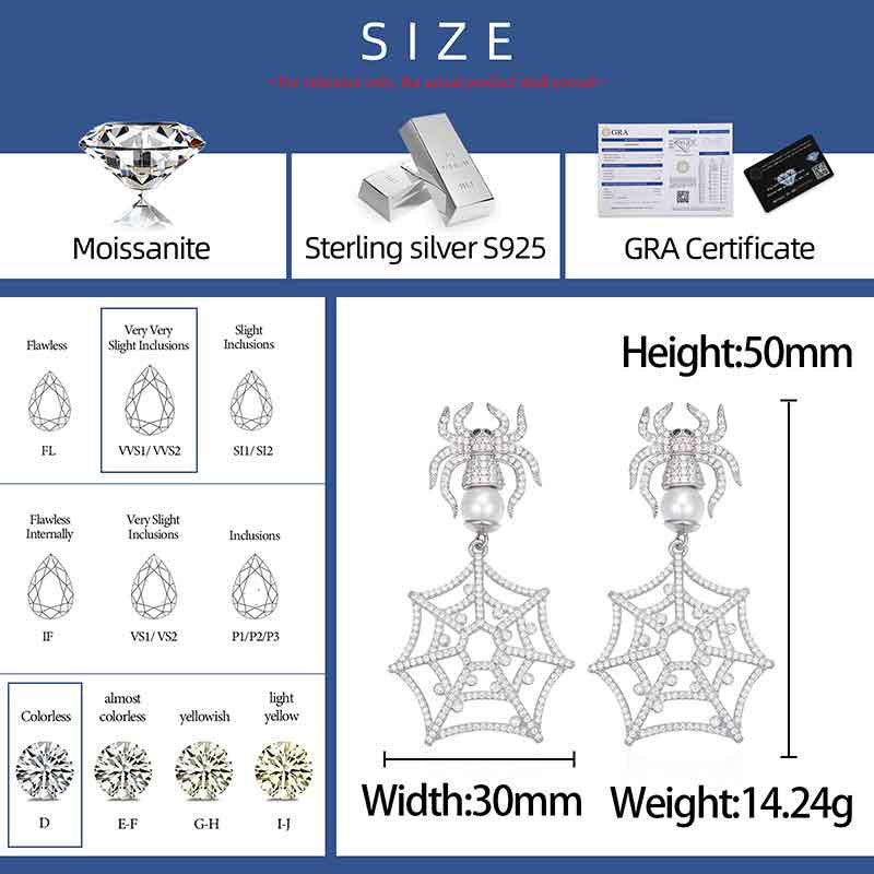 Black widow | Solid 925 Sterling Silver Moissanite Diamond Spider Web Designer Drop Earrings
