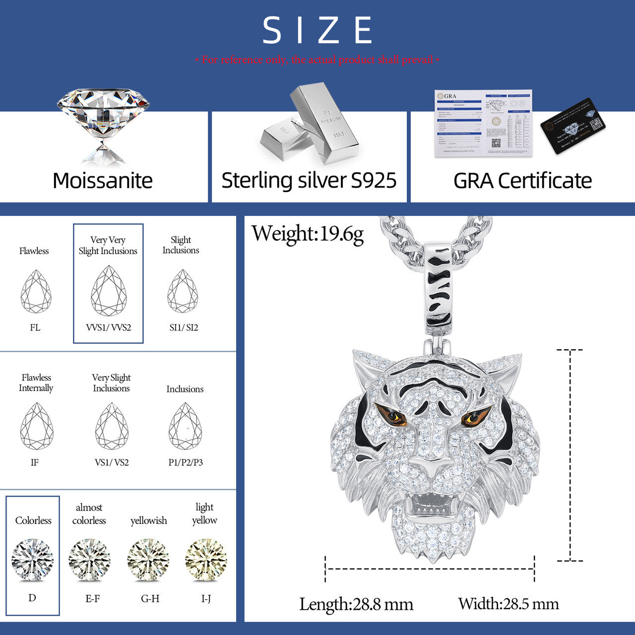Tiger Pride | Sterling Silver Moissanite Diamond Luxury Hip Hop Iced 3D Tiger Pendant