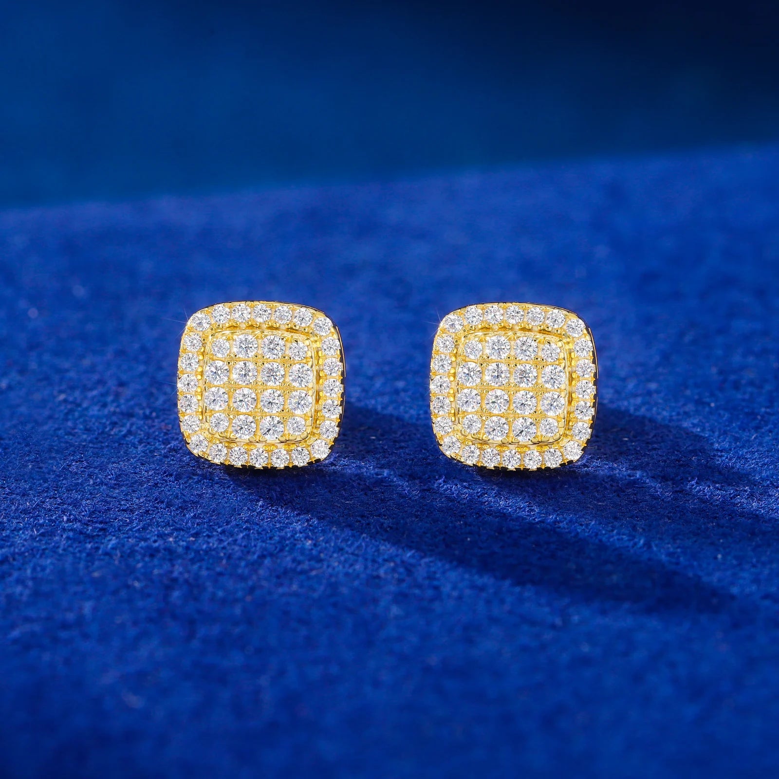 Sparkling Clusters | Iced Blinged Out Moissanite Diamond Square Cluster Stud Earrings