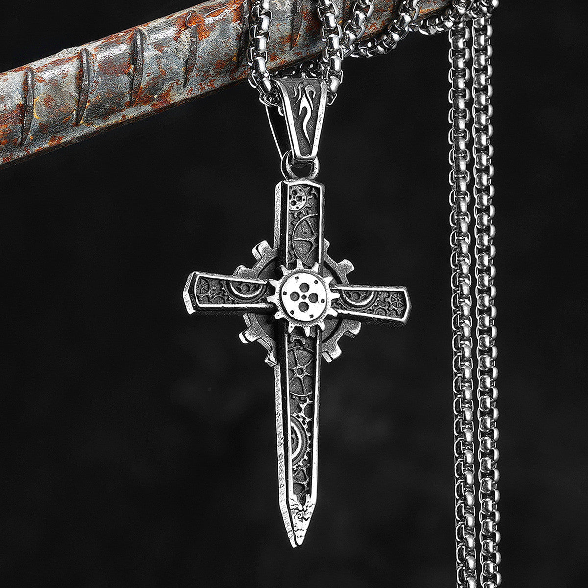 Gear Cross | 316L Solid Stainless Steel Men's Gear Head Hip Hop Street Wear Pendant