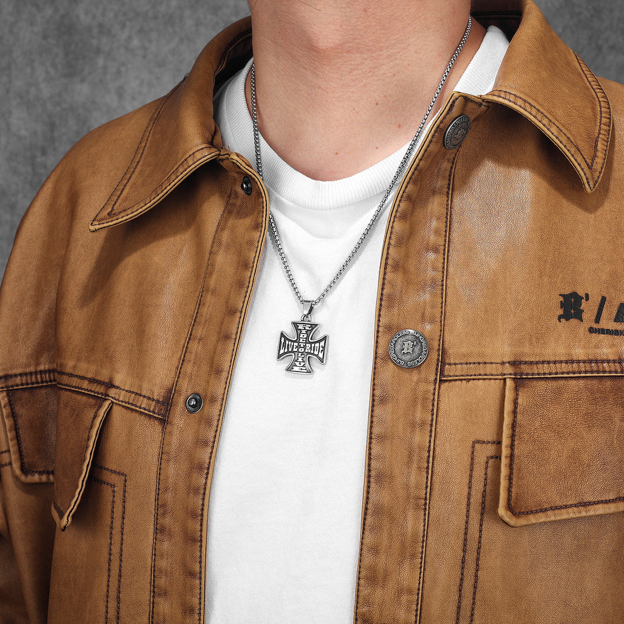 Live To Ride | 316L No Fade Stainless Steel Biker Life Cross Pendant