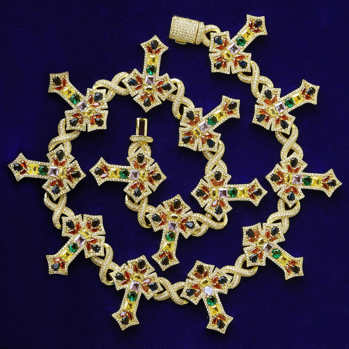 The Gemstone | VVS Diamond CZ Iced Blinged Out Arrow Cross Gemstone Chain Necklace