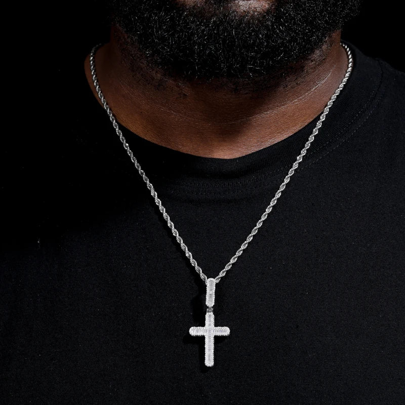 Luxury Simplified | Iced Baguette Moissanite Diamond 925 Silver Hip Hop Cross Pendant