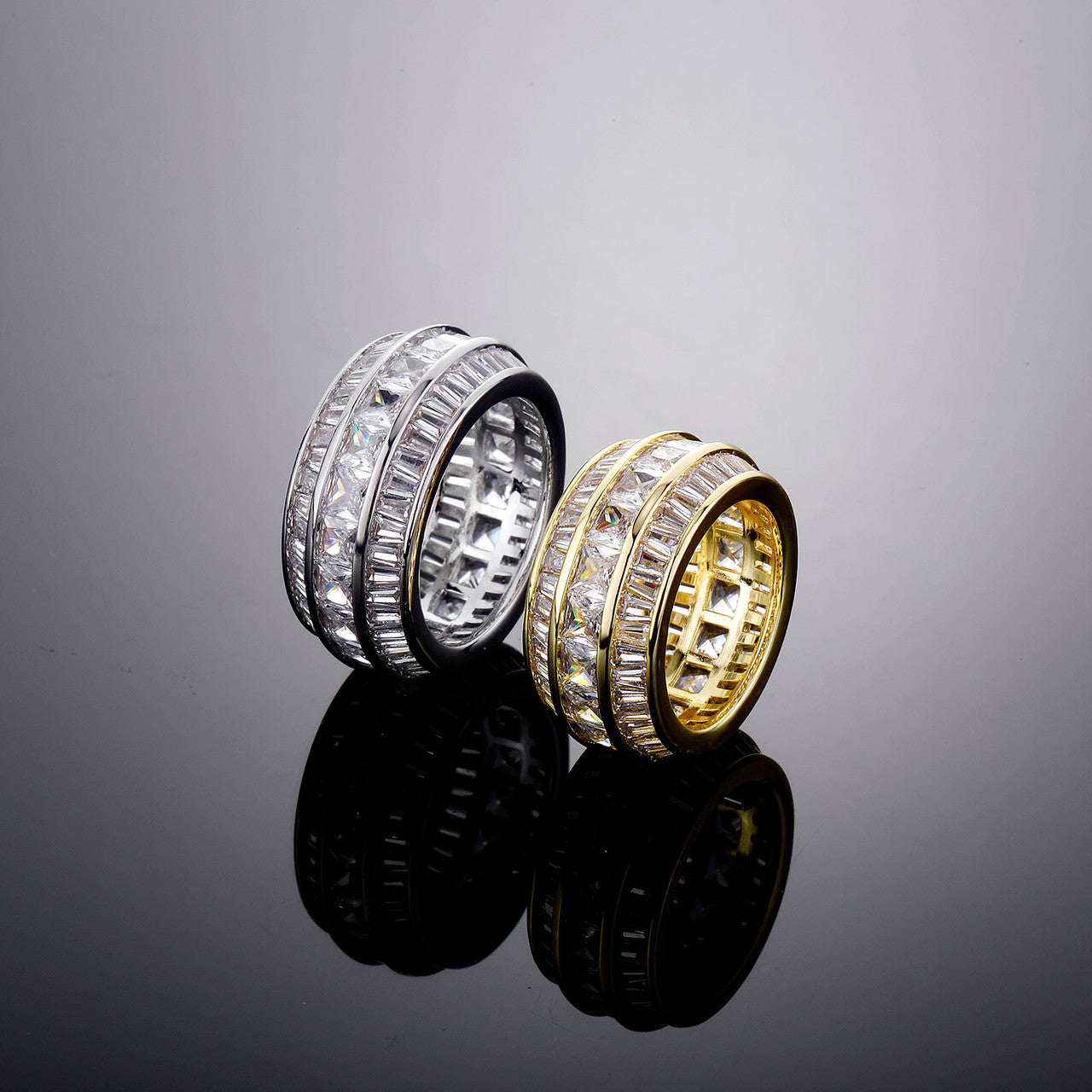 The Thunderdome | VVS Diamond CZ New Full Prong Set Iced Blinged Out Baguette Rings