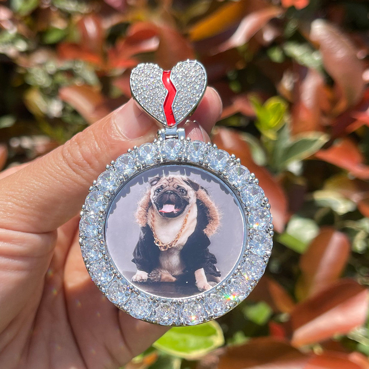 Heart's Desire | 4 Prong Set Cluster Stone Broken Heart Custom Photo Pendant