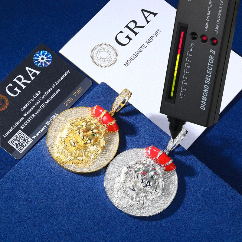 True King | Solid 925 Silver Moissanite Diamond Iced Blinged Out King Lion Pendant