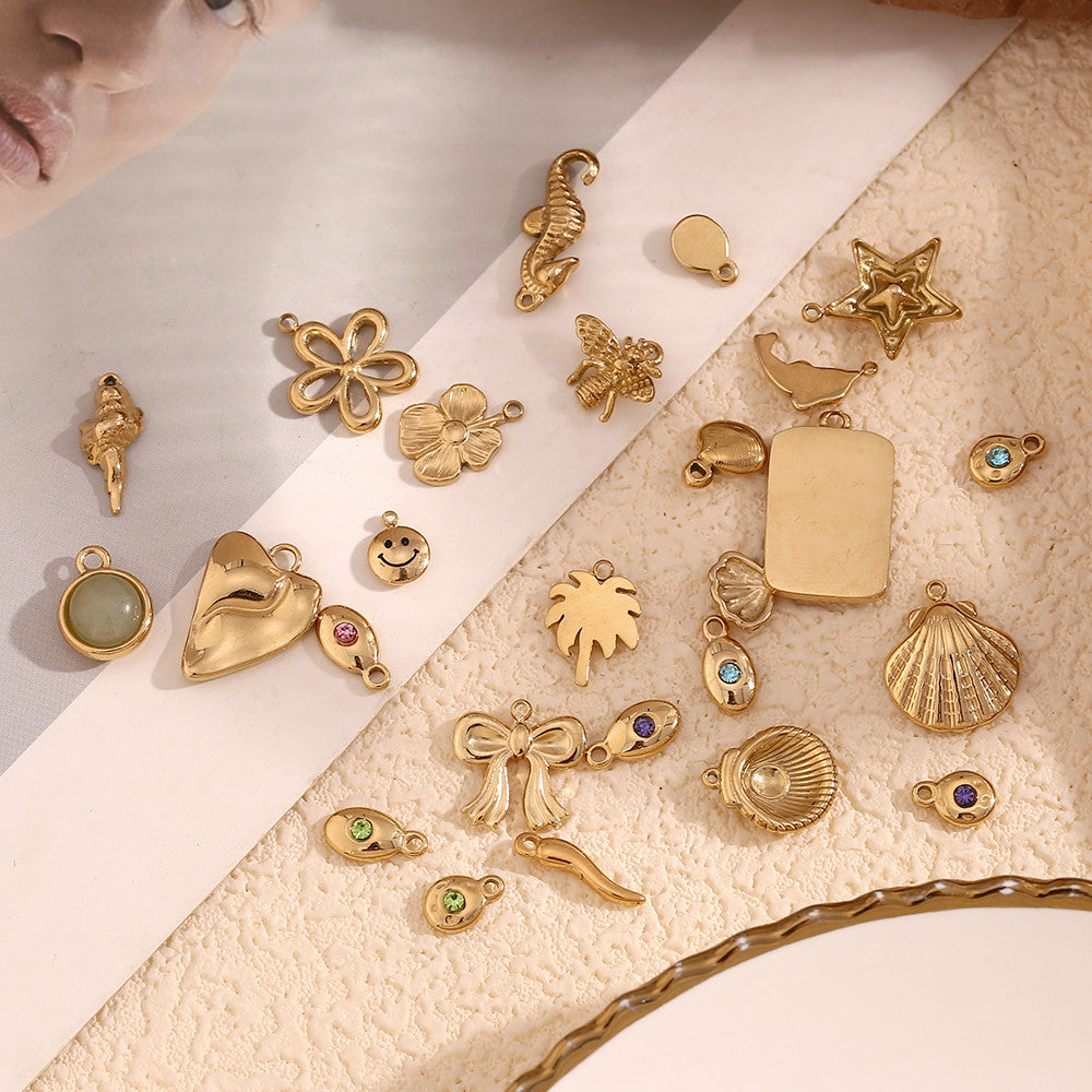 Women's Natural Stone DIY Necklace Waterproof 14k Gold Plated Stainless Steel Small Charms Pendants