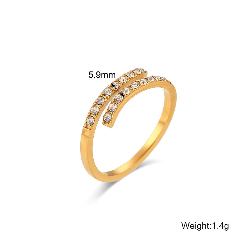 18k Gold Stainless Steel Double Layer CZ Resizable Waterproof High Fashion Rings