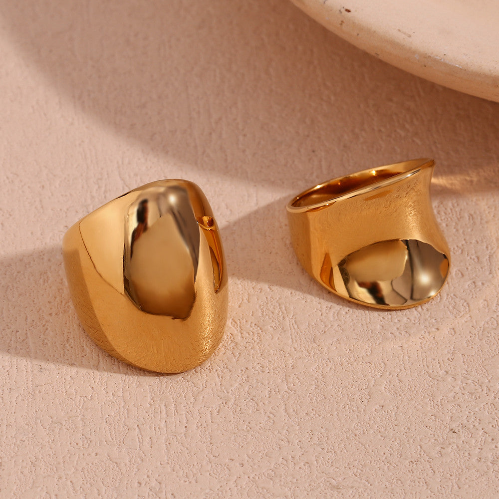 18k Gold over Stainless Steel Waterproof Concave Forefinger No Tarnish Rings