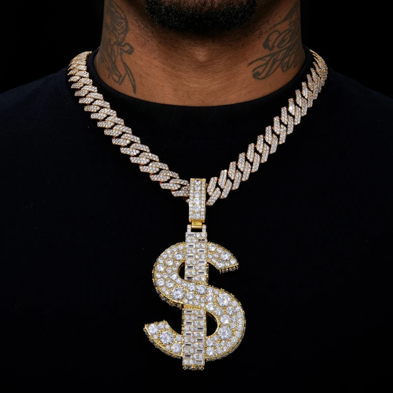 Big Dollars | Hip Hop 925 Silver I Make Big Dollars Moissanite Dollar Sign Pendant