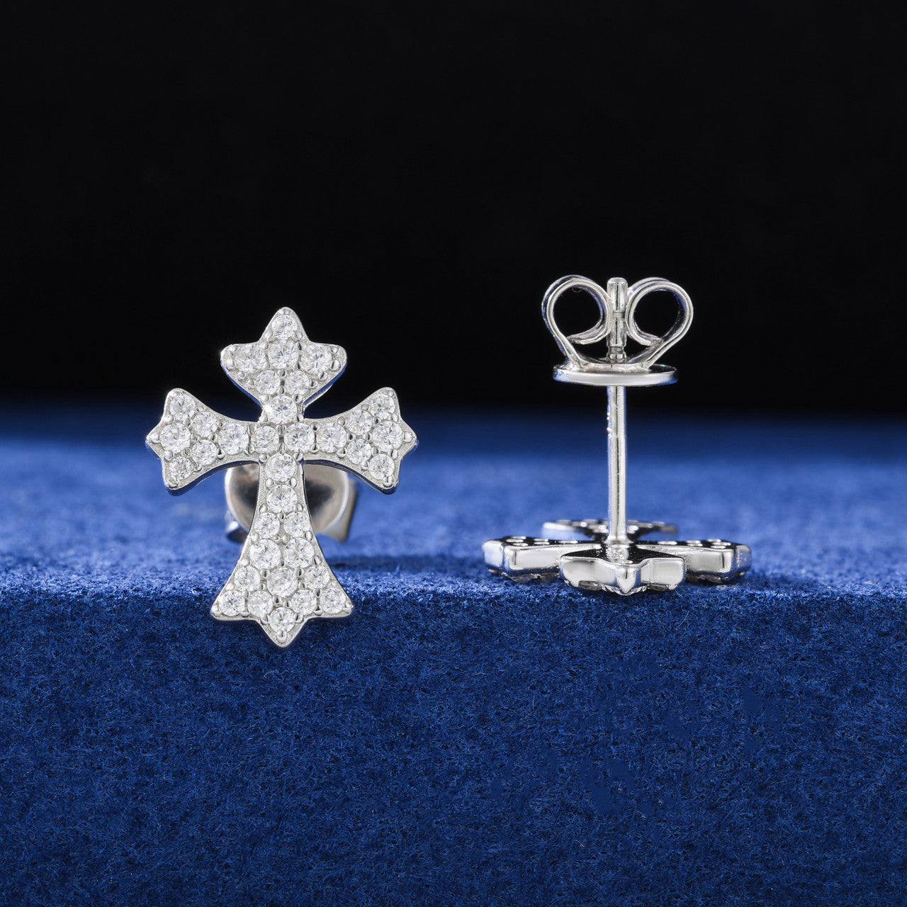 Mens Solid 925 Sterling Silver Moissanite Diamond Arrow Cross Stud Hip Hop Earrings