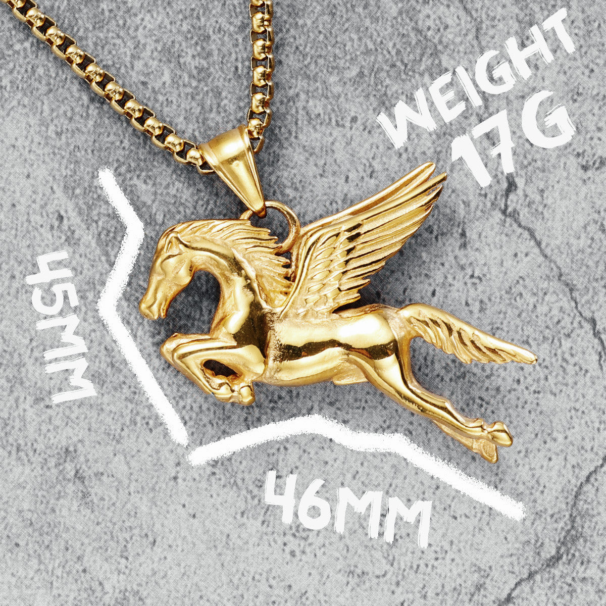 Pegasus | 14k Gold Over Solid Stainless Steel Winged Horse Chain Necklace