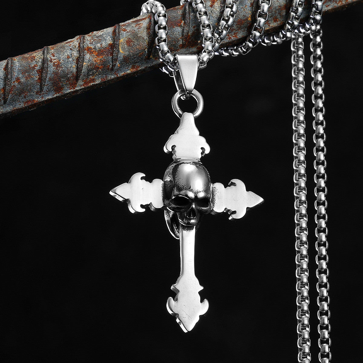 Skull Cross | 316L No Fade Fleur De Lis Skull Cross Street Style Hip Hop Pendant