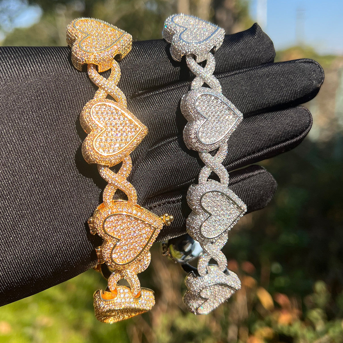 Infinity Love Bracelet | Iced Prong Set Heart Infinite Link Bracelet