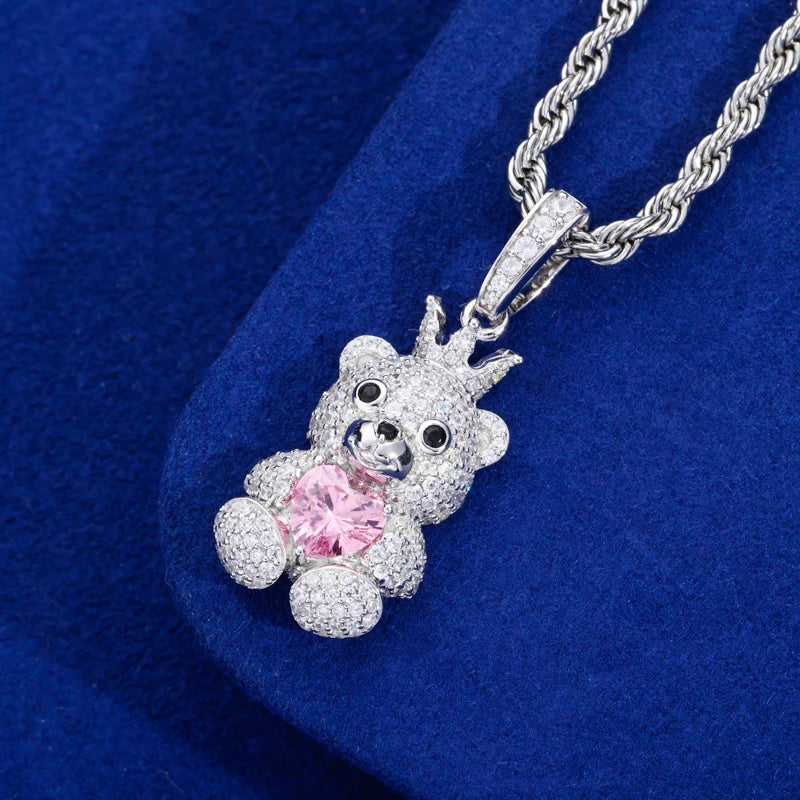Queenie | Solid 925 Sterling Silver Moissanite Diamond Sparkling Cute Teddy Bear Necklace