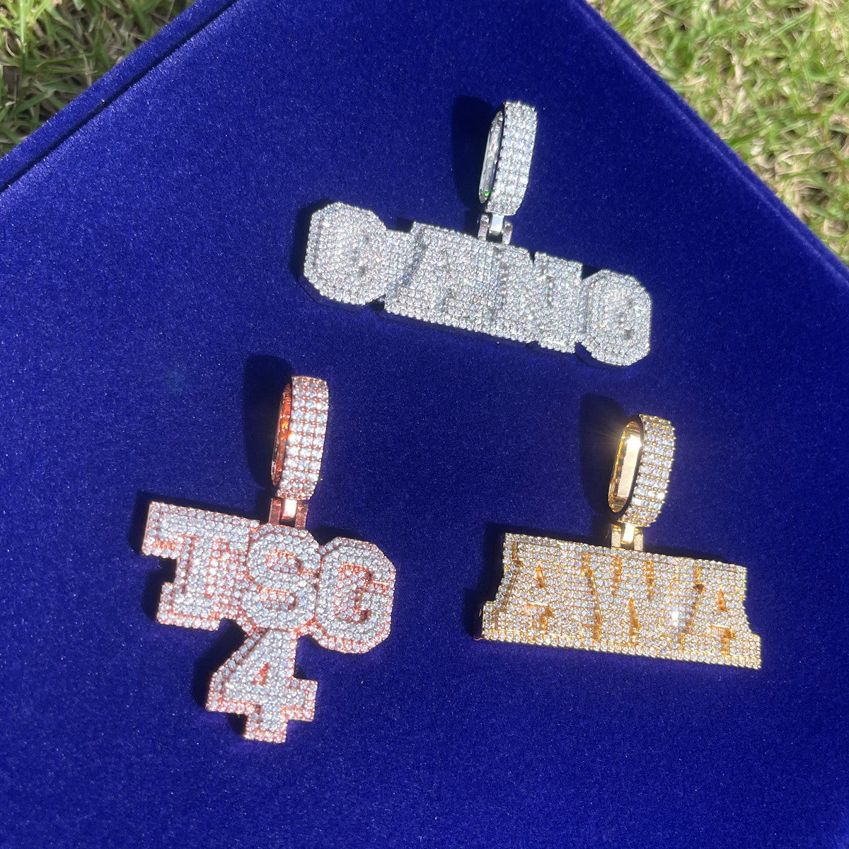 Pronged Diamond Drip | Cluster Stone Initial Iced Blinged Out Nameplate Pendant