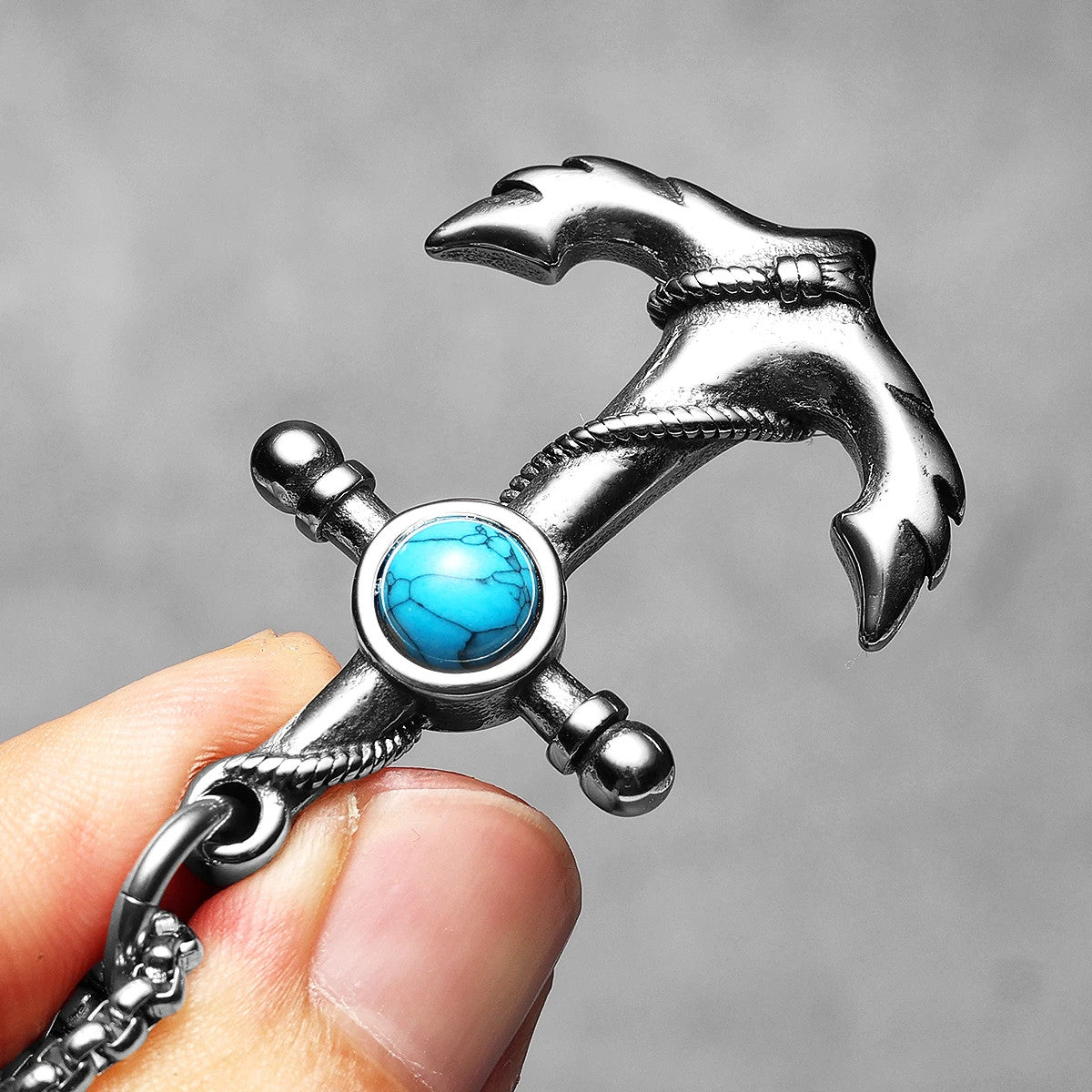Turquoise Anchor | 316L Stainless Steel Men Nautical Anchor Amulet Pendant