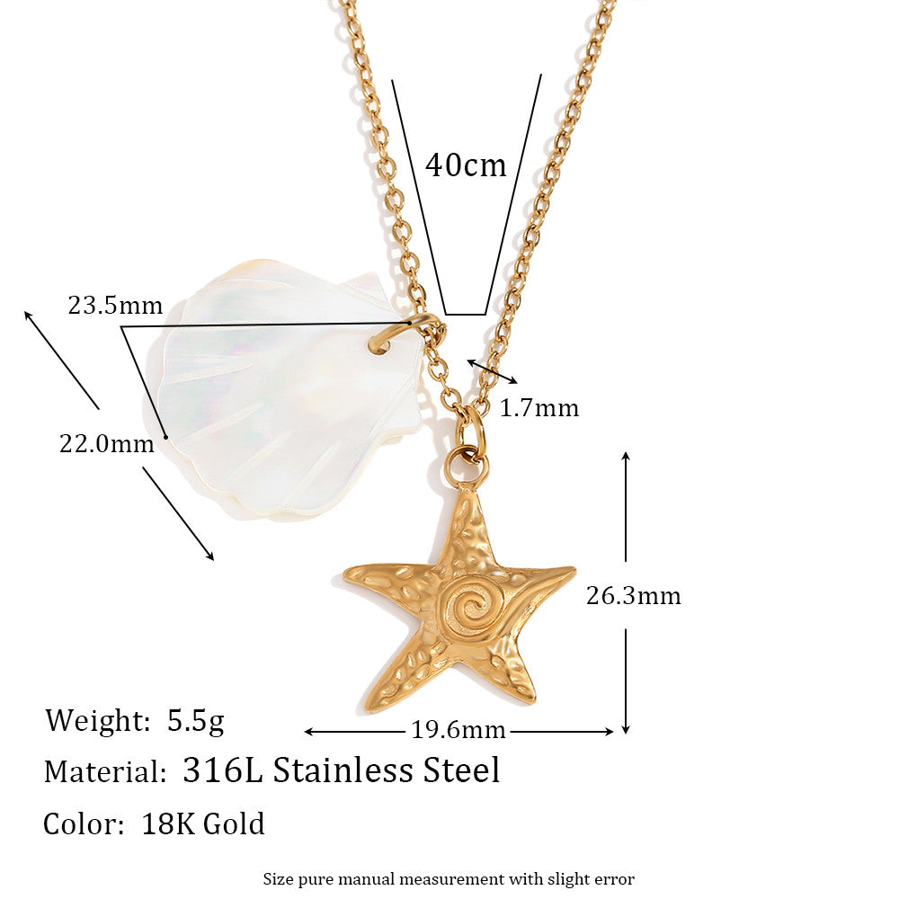 18k Gold Stainless Steel Waterproof Sea Animals Starfish Dolphin Mother Of Pearl Necklaces