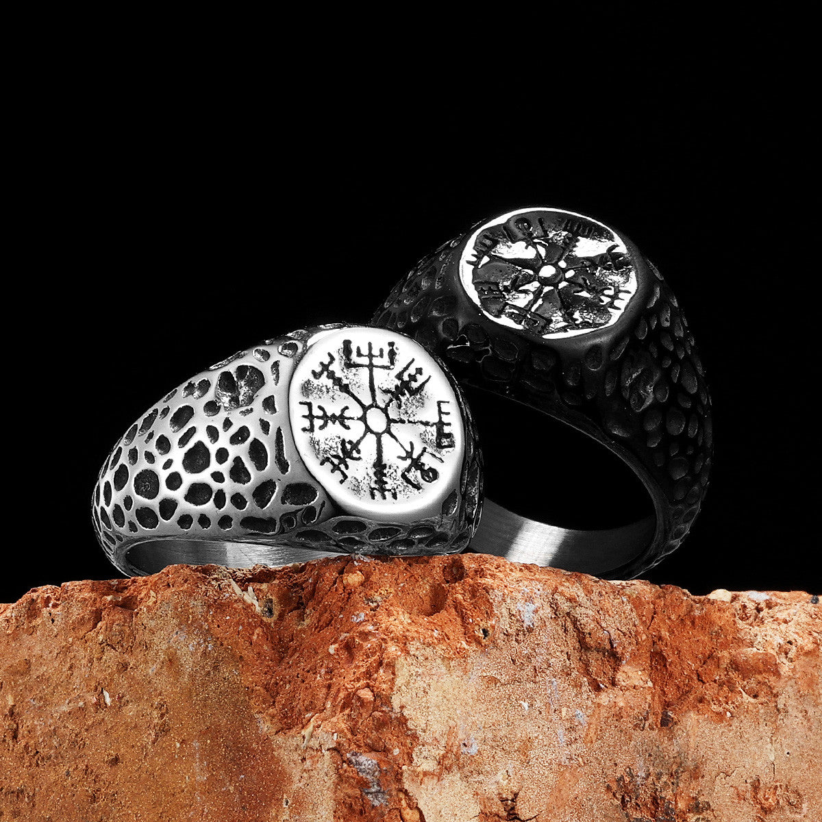 The Viking | No Fade Stainless Steel Damaged Viking Compass Symbolic Rings