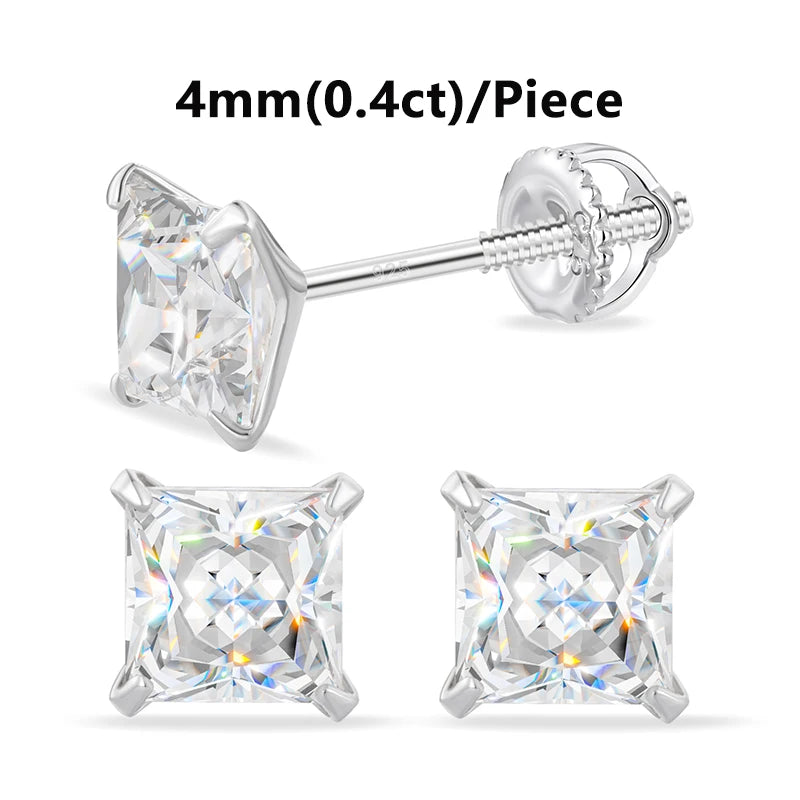 Princess Cut Stud | 0.4-1.2ct Princess Cut D VVS1 Moissanite Solid 925 Stud Earrings