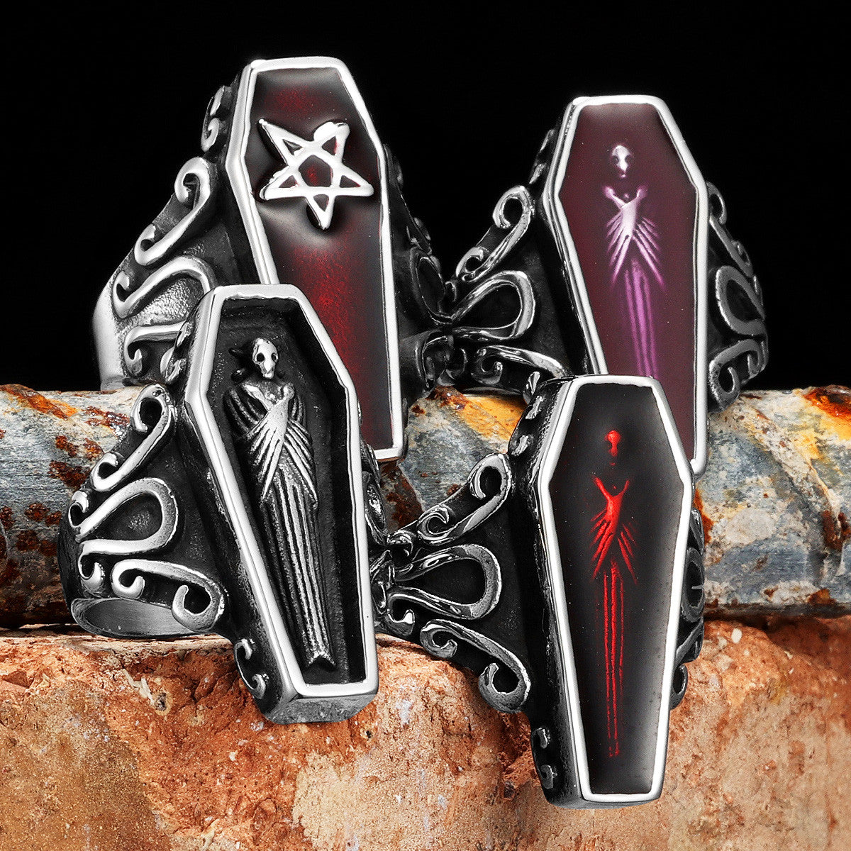 Vampire Coffin | 316L No Fade Stainless Steel Gothic Styling Men Rings Stainless Steel Retro Ring