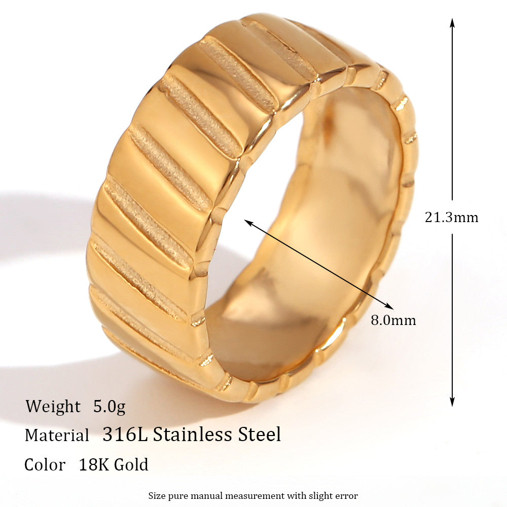 18k Gold Waterproof Tarnish Free Classic Stainless Steel Wide Band Rings