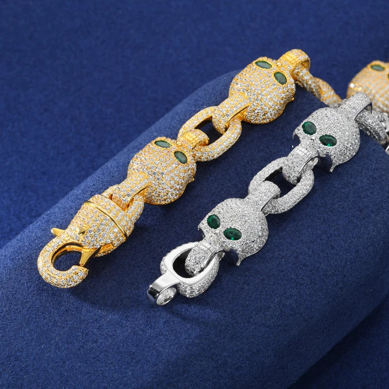 Chilled Skull | Solid Sterling Silver Moissanite Diamond Iced Designer Hip Hop Link Bracelet