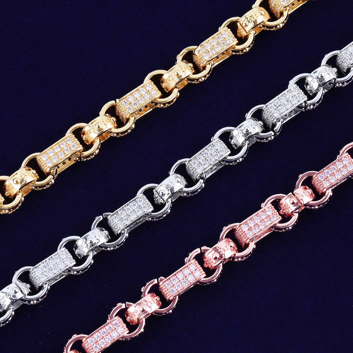 Iced Belcher Chain | Hip Hop VVS Diamond CZ Double Row Bling Chain Albert Clasp Bracelet