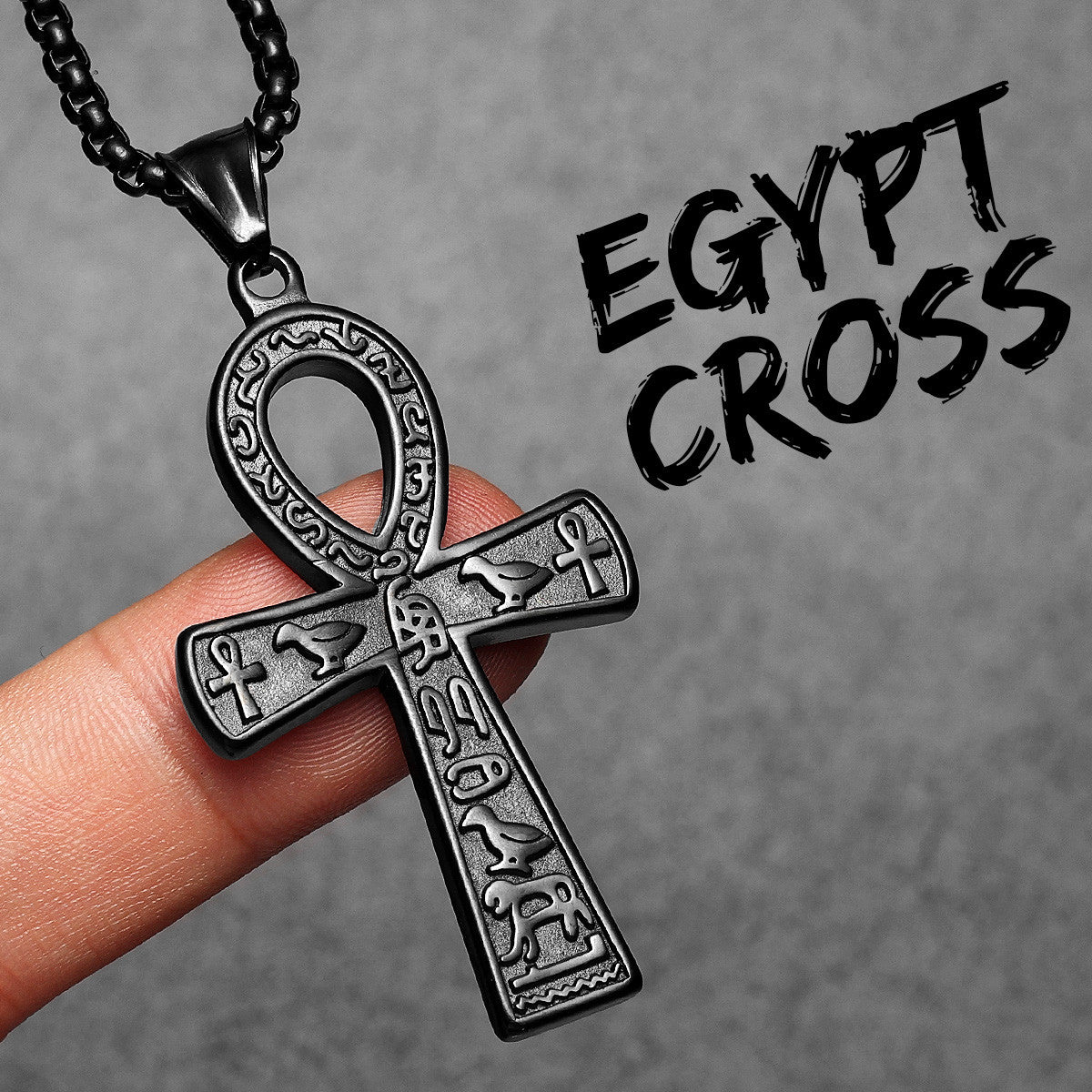 Hieroglyph Ankh | 316L Solid Stainless Steel Egyptian Ancient African Ankh Cross Pendant