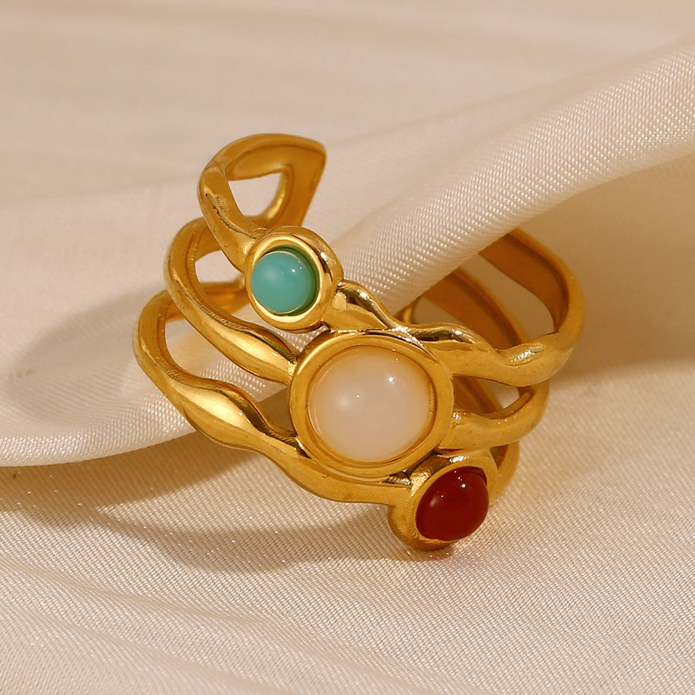 18k Gold Stainless Steel Gemstone Adjustable High Quality Waterproof Rings