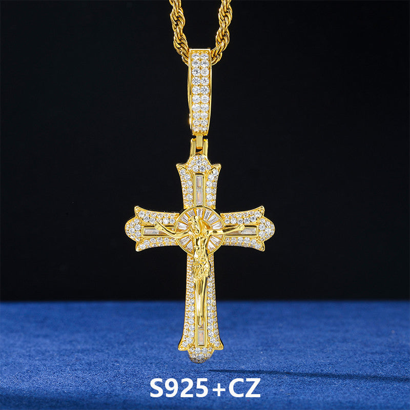 18k Gold Solid 925 Sterling Silver Jesus Crucifix D VVS Moissanite Diamond Cross Pendant