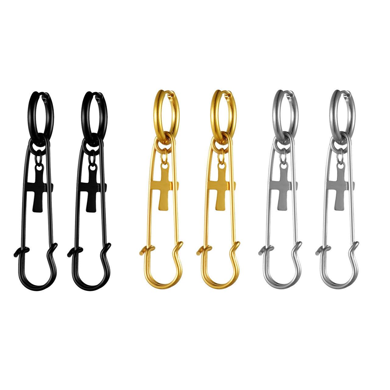 No Fade Stainless Steel Cross Pin Hip Hop Punk 14k 925 Black Earrings